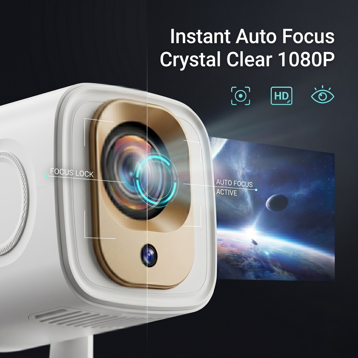 Camera with instant auto focus and crystal clear 1080P display on a dark background